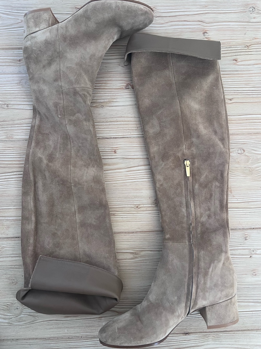 Gianvito Rossi Suede Over the Knee Boots Taupe Size 37 Made in Italy